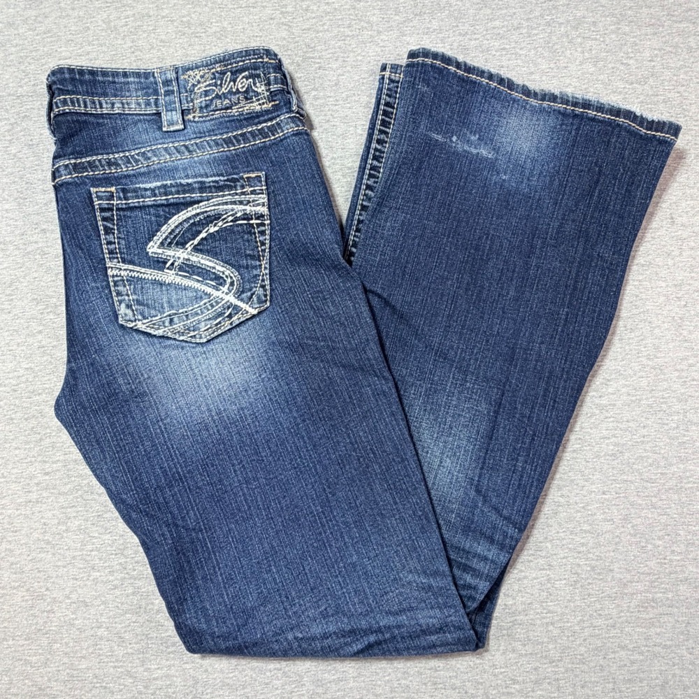 Silver Jeans Lola Flare Medium Wash Distressed Denim W31 L33 (actual 3"x33")